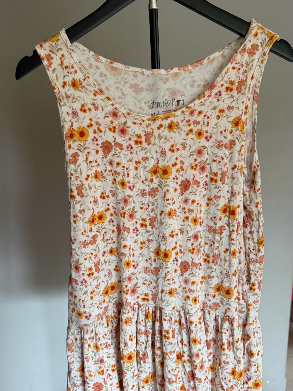 Latched Mama White Tank Top with Orange & Yellow Floral Print